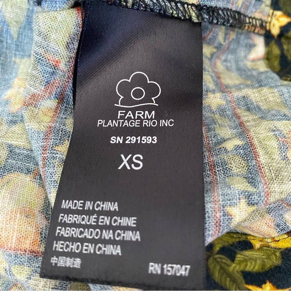 Farm Rio Star Fruit Linen Blend Yellow Black Mini Dress size XS - Picture 8 of 11